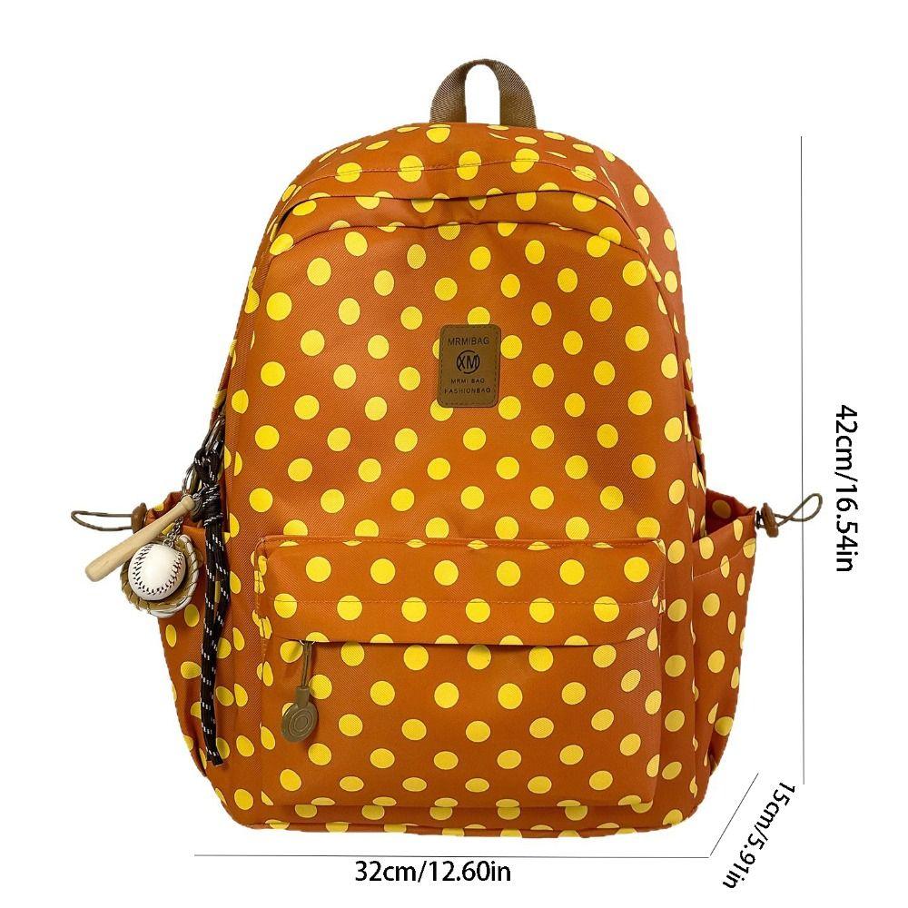 Multicolored Polka Dot Backpack Sweet Student School Bag Cute Lace Trim Rucksack Daily