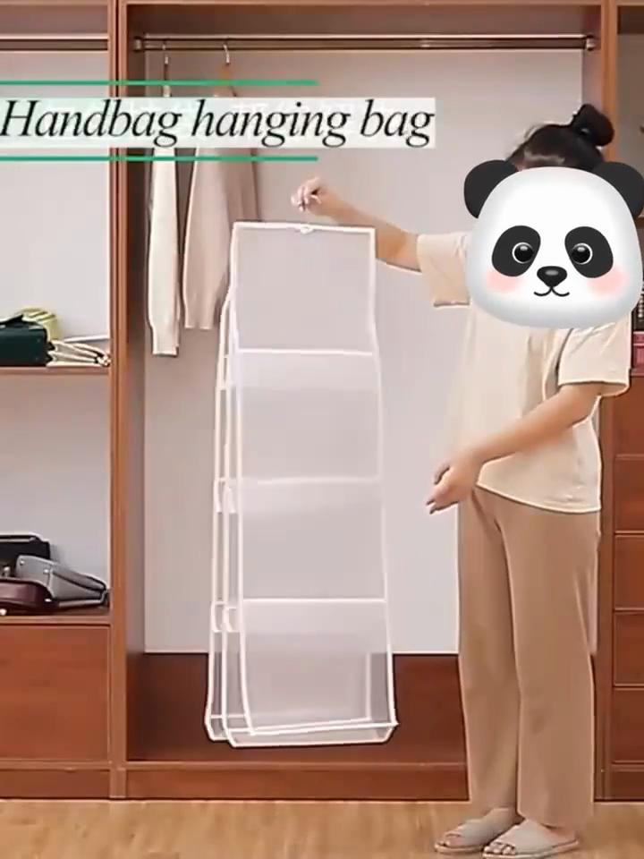 Vícevrstvý závěsný organizér na tašky, Úspora místa v šatníku, Prachotěsný klip na kabelky, Pohodlný závěsný design pro dámské módní doplňky