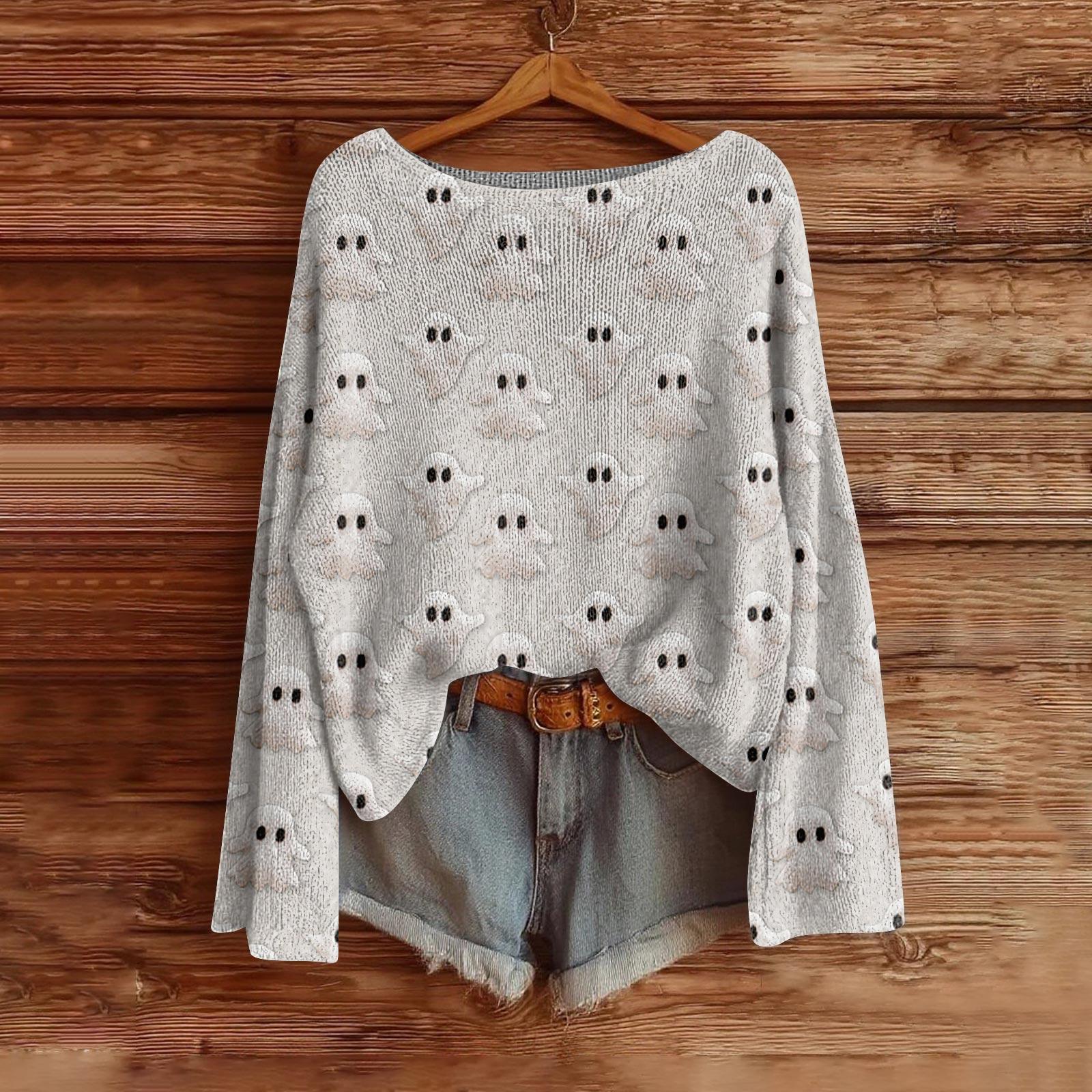 Women s Fashion Long Sleeve Helloween Print Sweater XXL