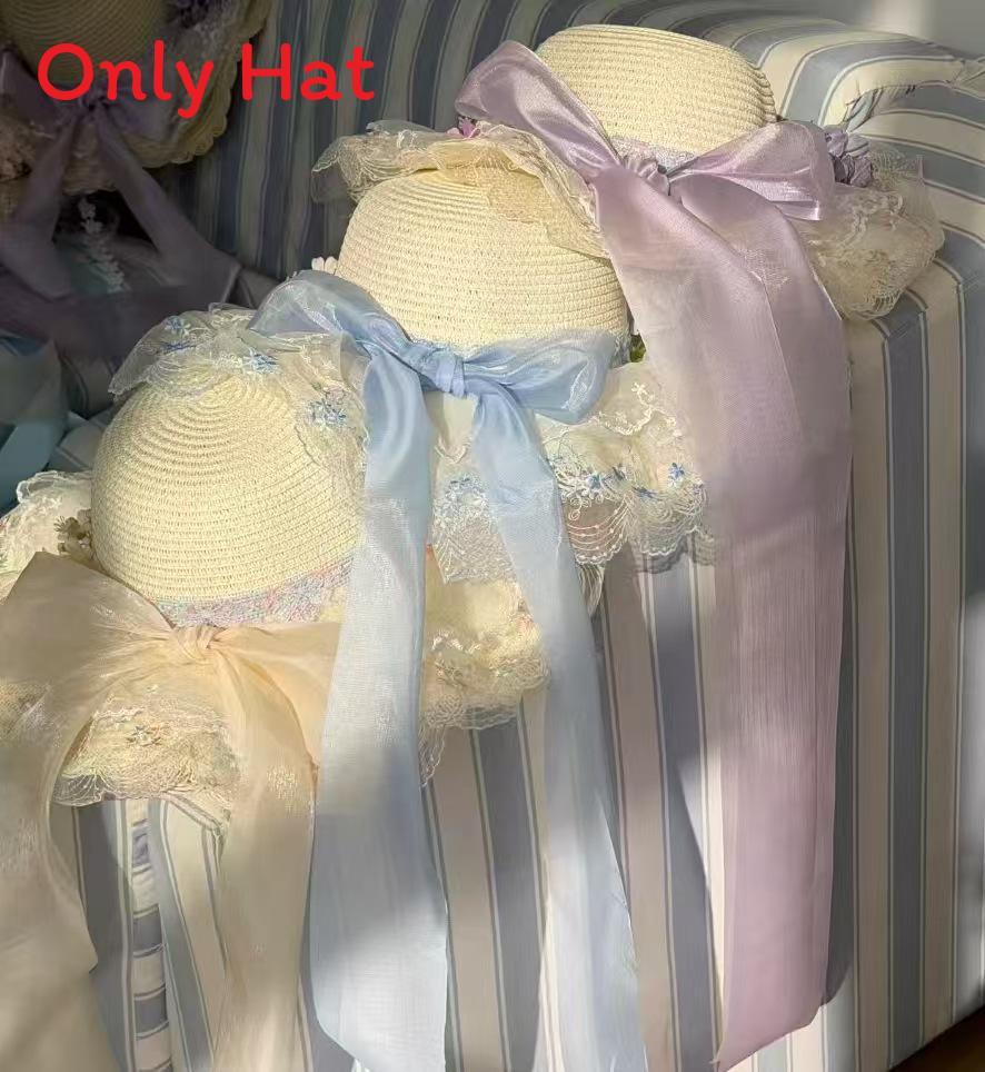 Pastel Pink Floral Straw Sun Hat For Children Sun Protection And Outdoor Play