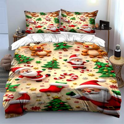 Christmas Santa Claus and Reindeer Bedding Set Bedding Set (1 Duvet Cover, 2 Pillowcases, Duvet Not Included)
