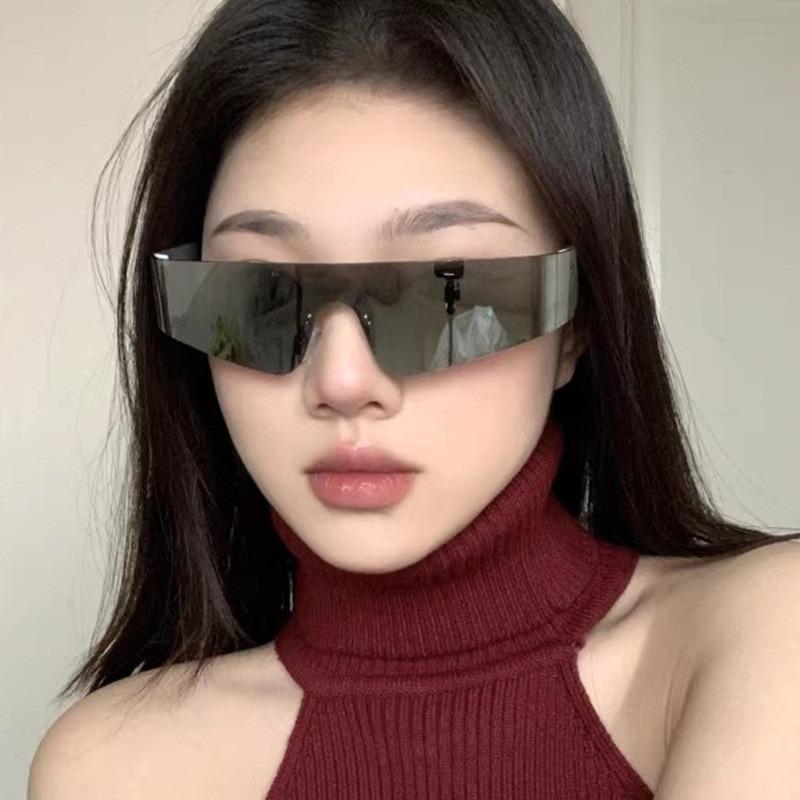 Punk One Piece Sunglasses Goggle New Y2k Rimless Sun Glasses 2000's Shades Eyewear UV400 Female Designer  Eyeglasses