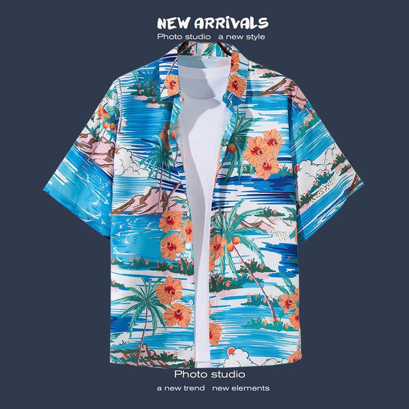 Hot-selling Couple Flower Shirt South East Asia Style Hawaiian Beach Wear Loose Casual Jacket Spot