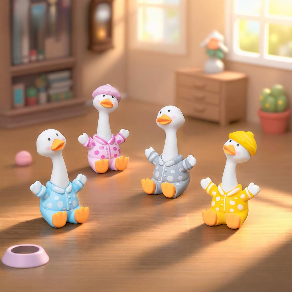4Pcs/set Cartoon Shake Duck Animal Miniatures Resin Ornaments Fairy Garden Decoration Moss Terrarium Micro Landscape