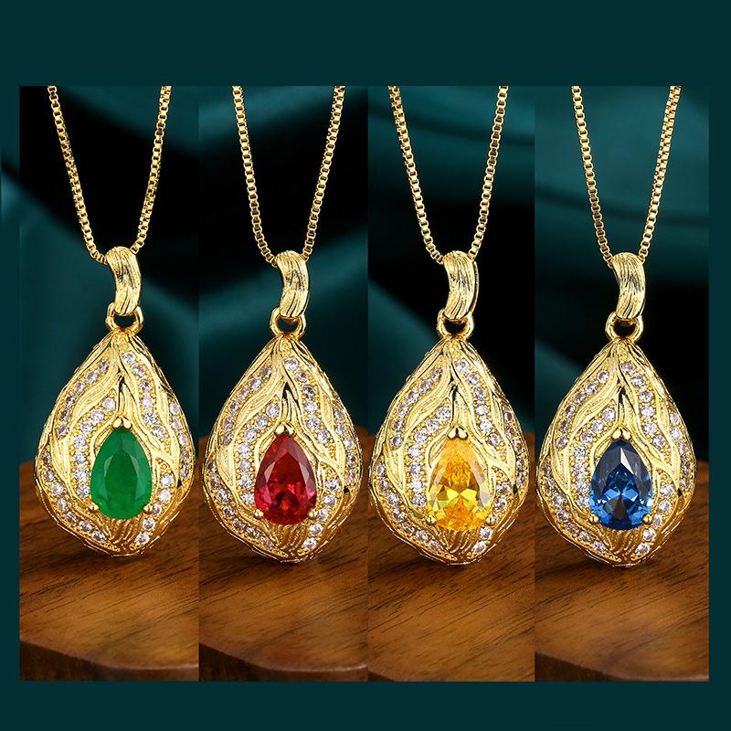 Colar de Joia Joia Retro Cobre Banhado a Ouro Cor de Corindo Vermelho Tesouro Produtos de Alta Qualidade para Mulheres