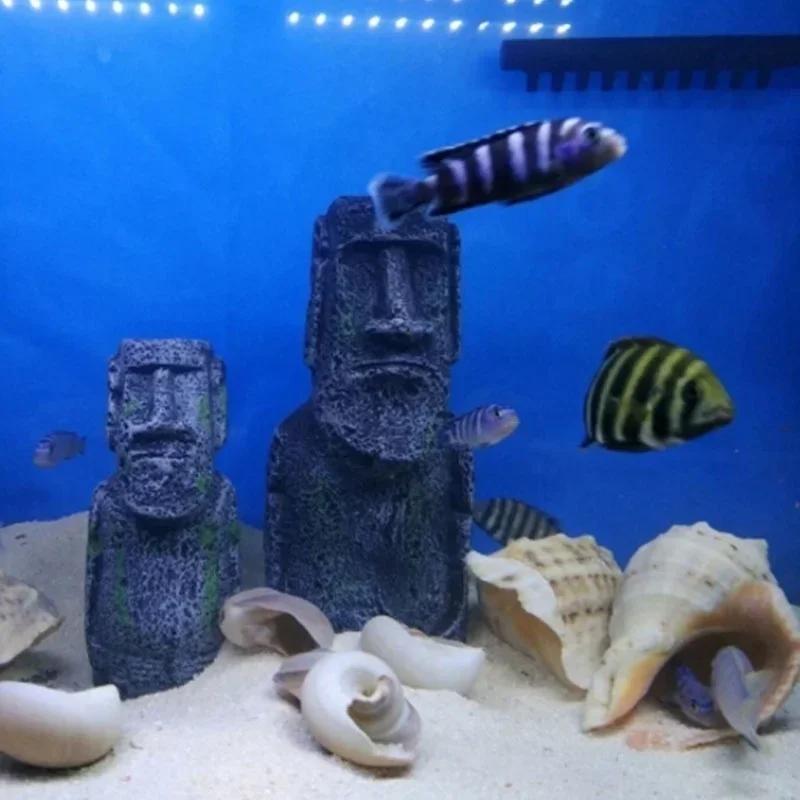 Resin Artificial Aquarium Easter Island Statue Decoration Underwater Landscaping Craft Ornaments For Fish Tank Decoration