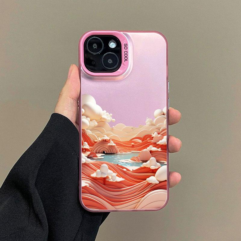 

Креативный пейзаж с горами Розовый чехол для телефона для iPhone 15 14 Pro Max Plus 13 12 11 Pro Max Mini Ударопрочные Лазерные чехлы iphone 13 mini