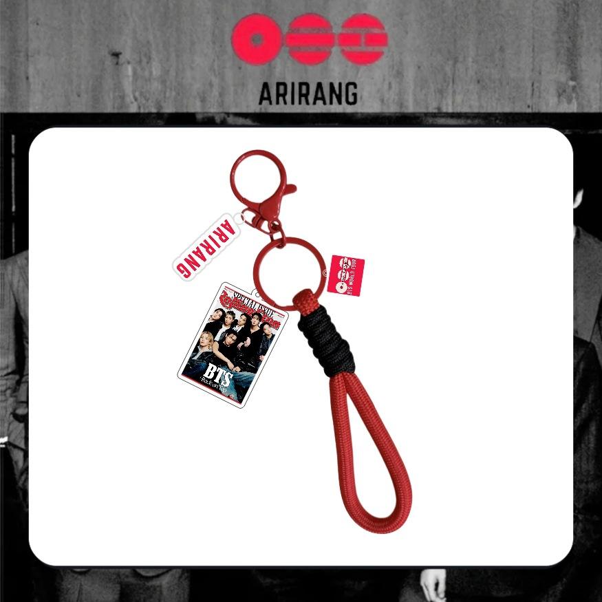 BTS Arirang Theme Acrylic Keychain, Bangtan Boys Photo Keyring with Red & Black Braided Rope & Tags, Kpop ARMY Fans Bag Charm