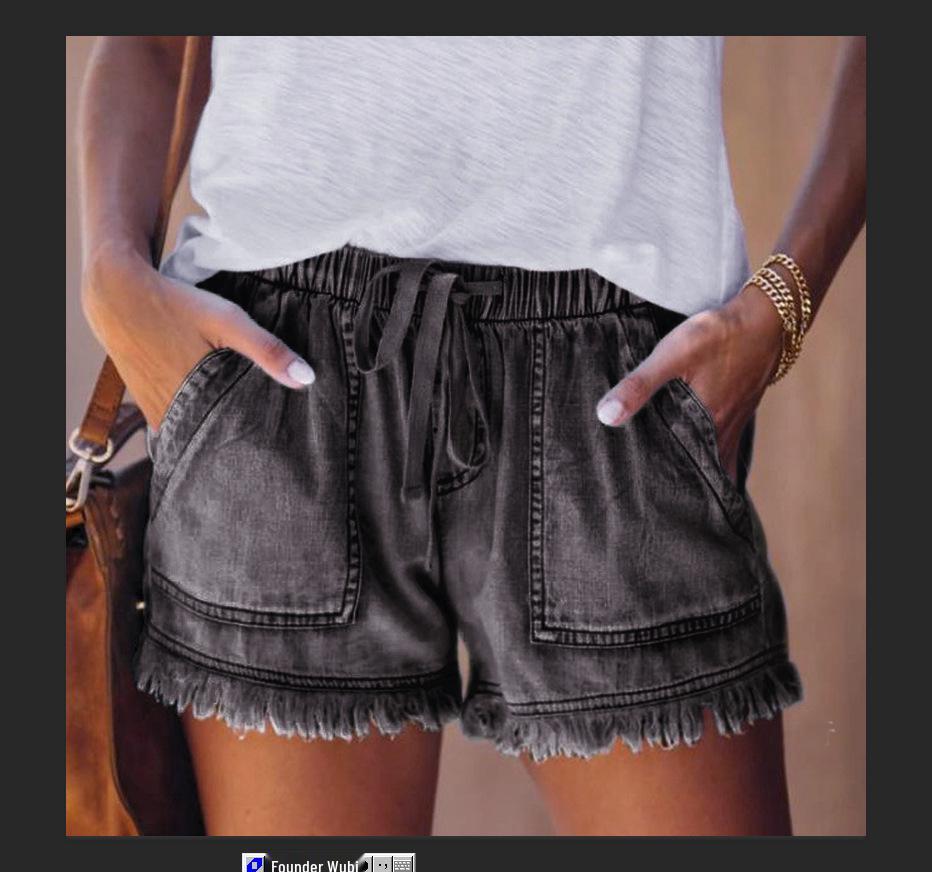 2024 Women's European & American Elastic Waist Casual High-Waist Slimming Denim Shorts