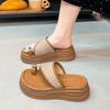 Casual, Fashionable and Comfortable One-word Drag Women's 2025 Summer New Thick-soled Heightening Toe Slippers Women Wear Sandals Tide