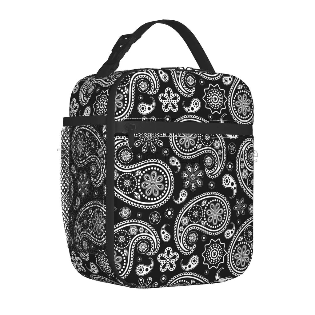 Red Paisley Mandala Lunch Box Portable Insulated Lunch Bag Reusable Cooler Bento Tote Bag for Women Men Work Picnic Hiking