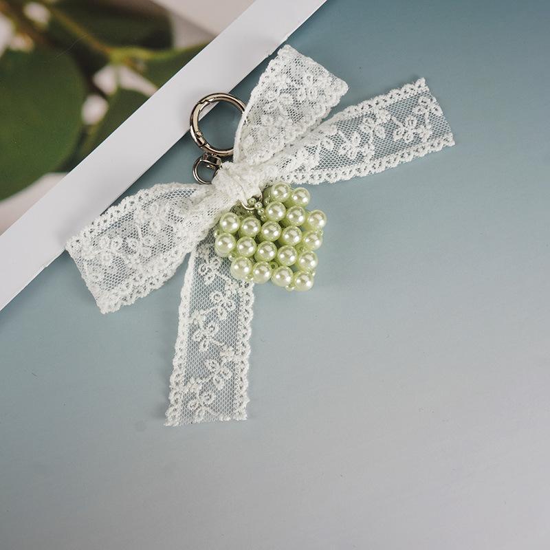 Handmade Korean Style Lace Butterfly Knot Keychain with Pearl Heart Elegant Bag Accessory Jewelry Piece from Mainland China
