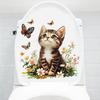 Toilet Sticker Waterproof PVC Cartoon Flower Cat Decorative Removable Lid Sticker Bright Color Toilet Art Decal