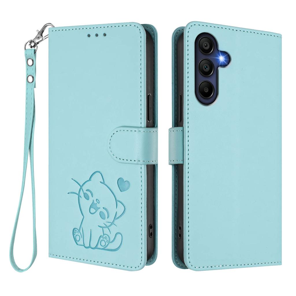 For Samsung Galaxy A16 4G/Galaxy A16 5G Wallet Case with Wrist Strap Love Cat Pattern Imprint Leather Phone Cover
