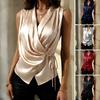 Women Tops Sleeveless Satin Swing Collar Pleated Strap Design Loose Fit Summer Tops Casual Work Party Date Wear