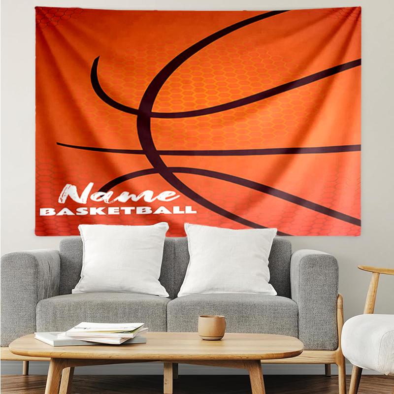 Custom Name basketball Print Tapestry, Backdrop, Easy Setup, Ideal for Bedroom, Office & Living Room, with Aesthetic Wall Hanging Decor.