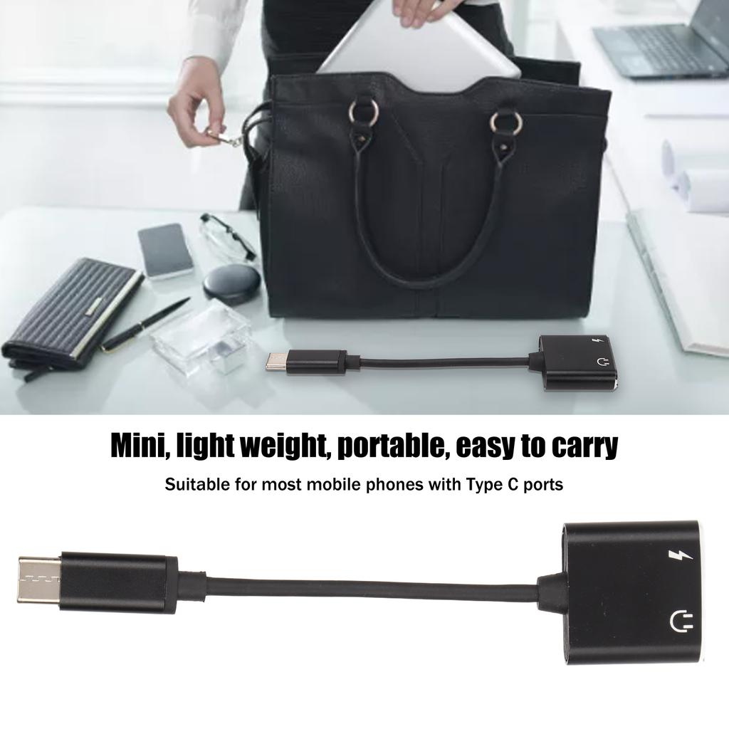 2 in 1 Headphone Adapter Type C to 3.5mm Port Charging Port   Portable Earphone Converter