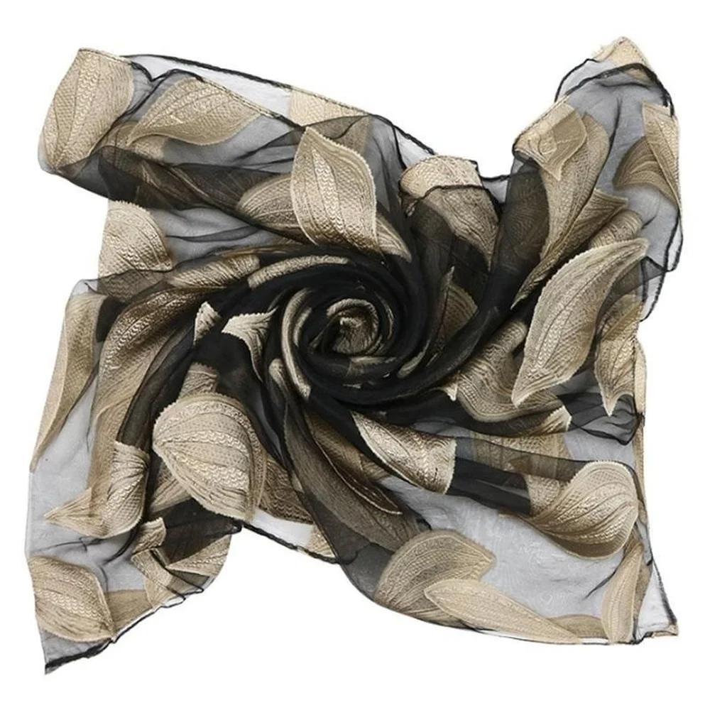 1 Pcs Embroidered Flower Simulation Silk Scarf Transparent Lace Leaf Scarf Sunscreen Shawl Beach Towel Muslim Headscarf