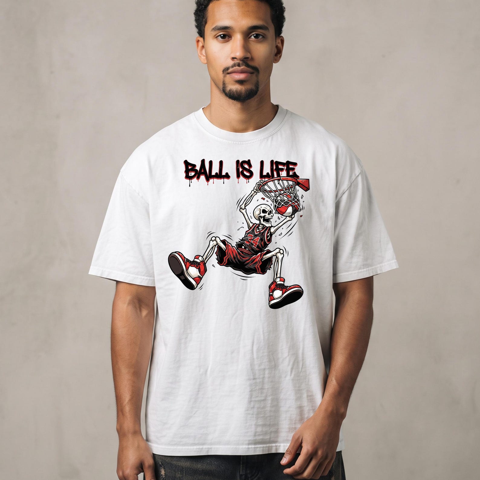 Ball Is Life Skeleton Basketball Tee | Retro Court Streetwear Kids Adult Gift 4XL
