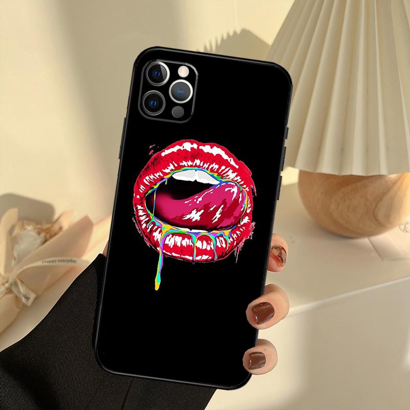 

Kiss Me Lips Lipstick Phone Case For iPhone 14 16 15 11 12 13 17 Pro Max 13 mini 15 16 Plus 16e 17 Air Cover Funda iPhone 16Pro MAX