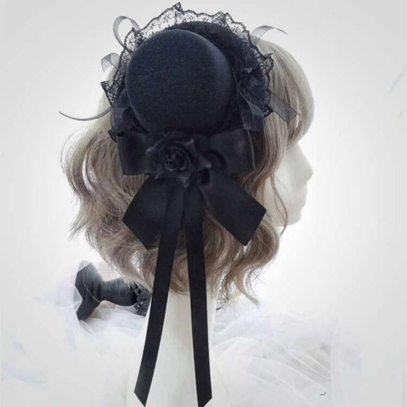 Punk Rose Flower Hairpin With Lace Hat Design Cosplay Costume Hair Clip For Teens Adult Theme Occasion Photography Wear