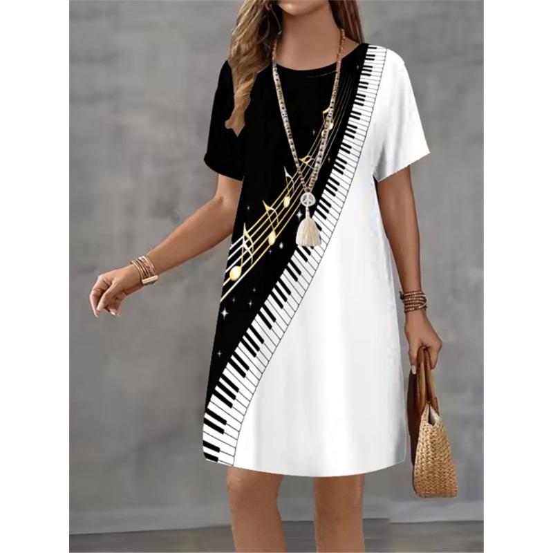 Women Elegant Print Casual Retro Mini Round Neck A-line Dress Temperament Dress Summer New Short Sleeved Dress Fashion New Dress