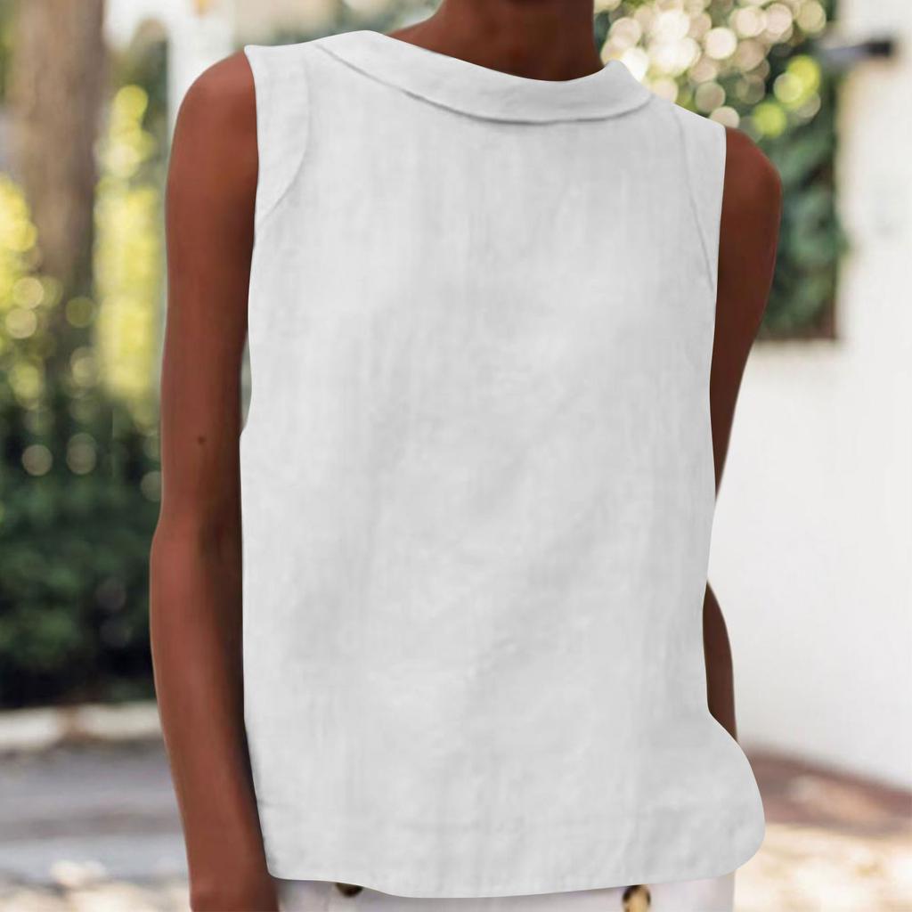 Tank Top For Women Ruffle Tops Loose Tops Casual With Button Cotton Linen Oversized Summer Tops