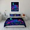 Dreamy Cat and Glowing Mushrooms Print Bedding Set 1 Duvet Cover 2 Pillowcases for Adult and Children Luxury Gift Full Size