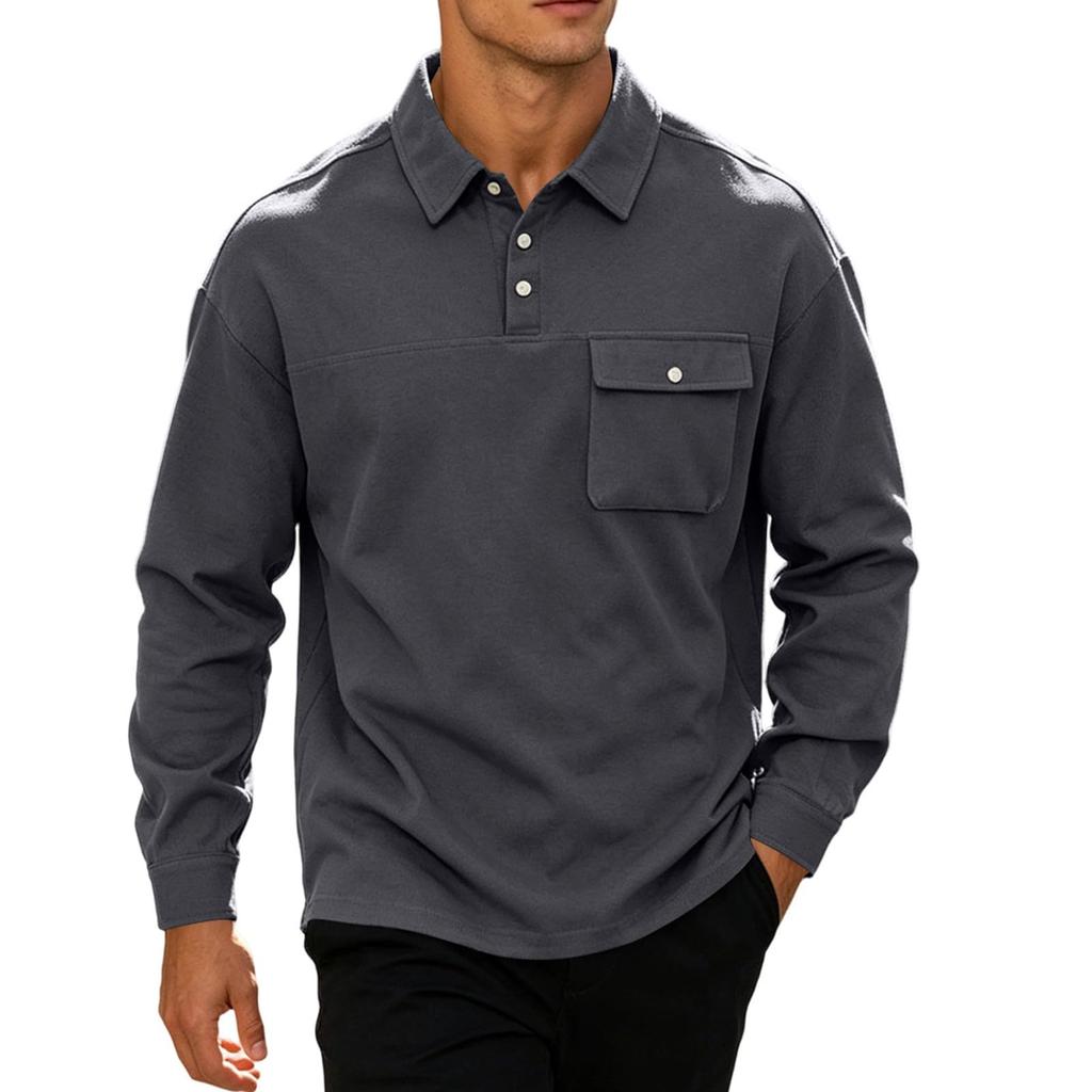 Men's Casual Long Sleeve Pullover with Chest Pocket for Spring Fall Everyday Wear
