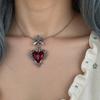 Fashionable Dark Styles Gothic Necklace with Heart Bowknot and Crosses Pendant Portable Accessory for Fashionistas