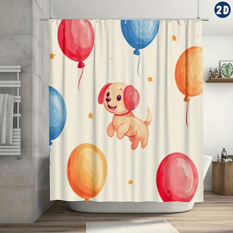 

Dog & Balloon Shower Curtain – Playful Cartoon Design With Colorful Balloons, Includes Hooks, Cheerful Bathroom Decor W60H190(CM)-1 Pcs