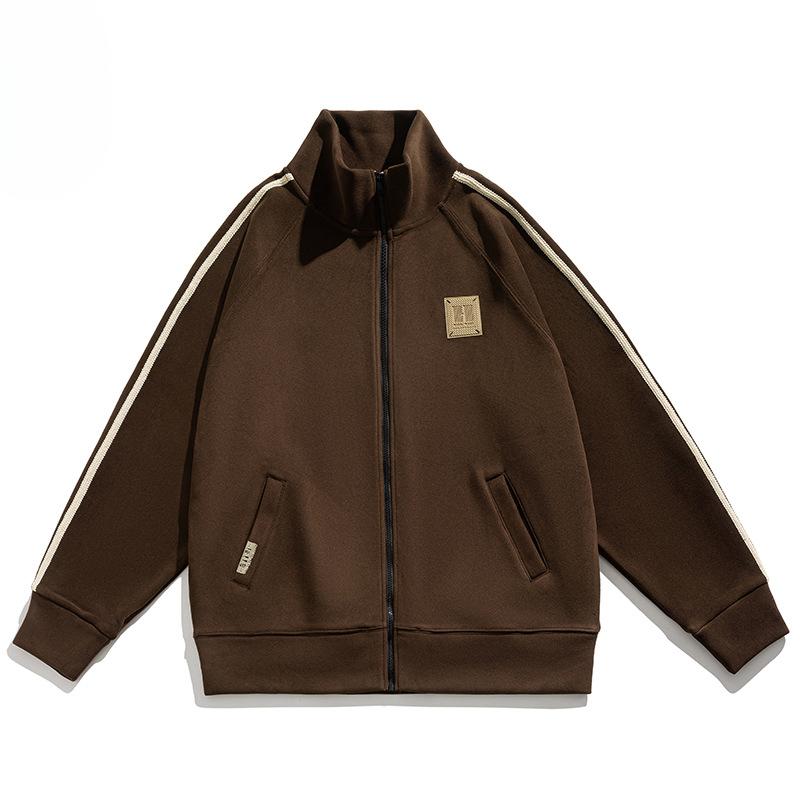 

Весенне-осенний кардиган с воротником-стойкой на молнии, мужской модный бренд, большой размер, весенняя мужская спортивная куртка премиум-класса 3XL темно-коричневого
