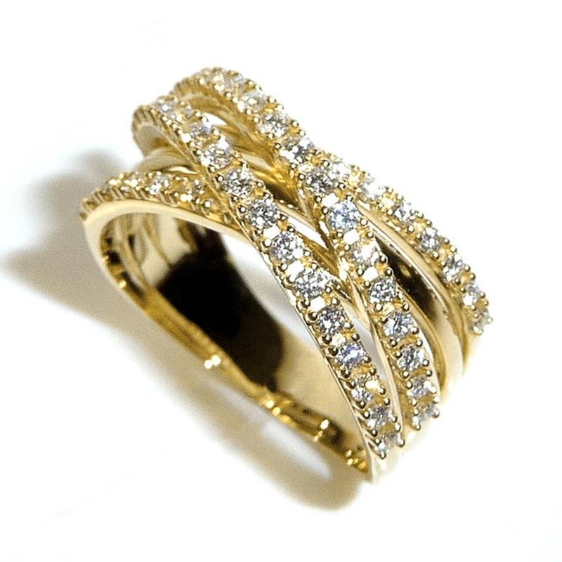 Trendy Noble Gold Color Cross Rings for Women Shining Cubic Zirconia Lady Wedding Party Anniversary Accessories Jewelry