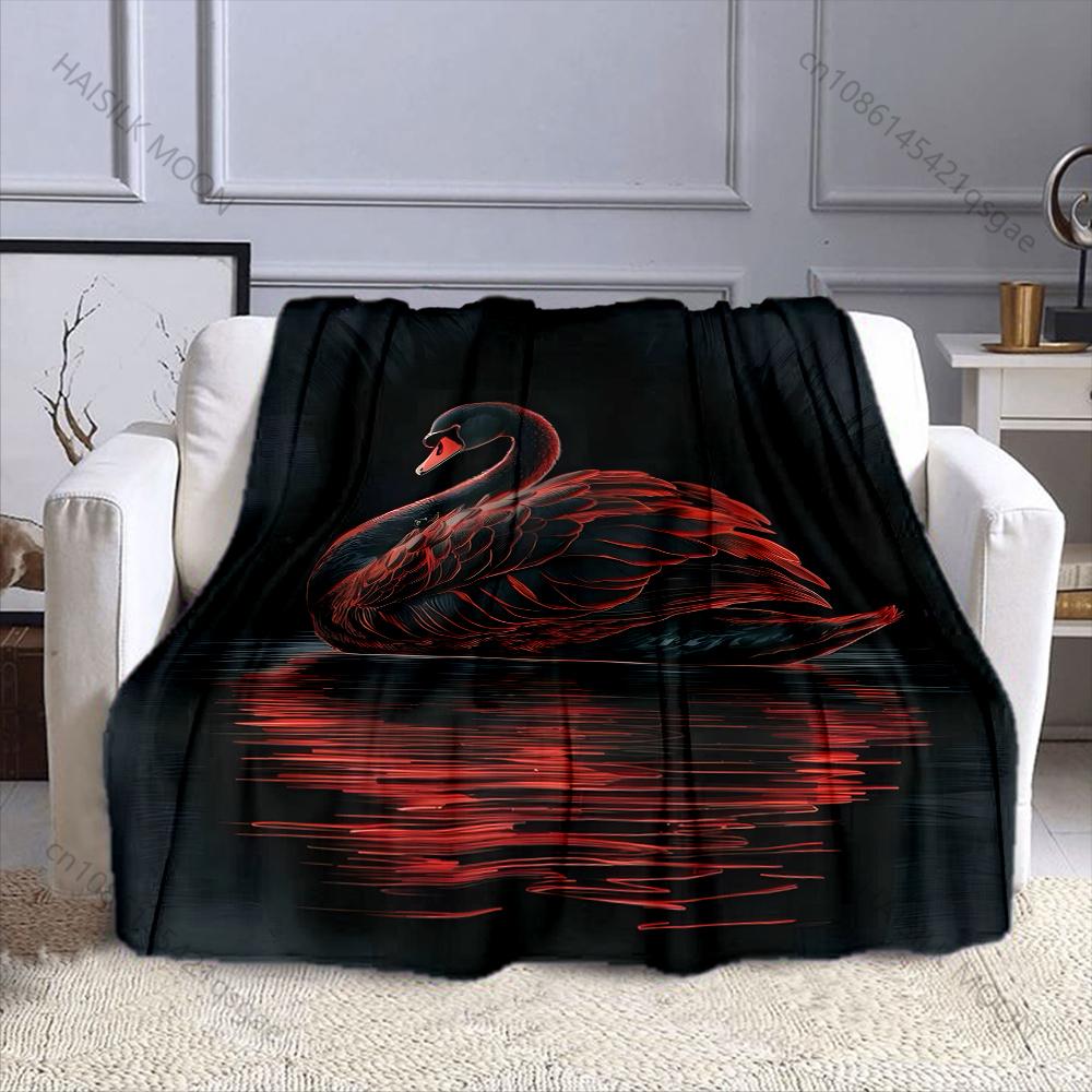 Black Swan Red Glow Reflection Dusk Print Adult Children Warm Blankets Home Travel Car Soft Comfortable Suitable for All Seasons