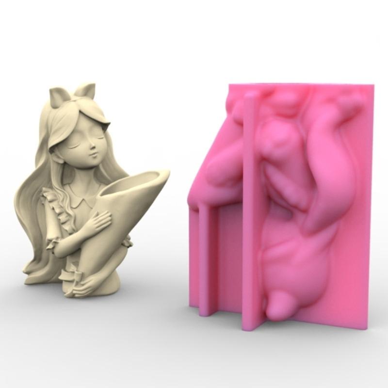Flower Pot Silicone Mold Vase Epoxy Resin Mold Girl Holding Flowers Succulent Planter Pot Pen Holder Making Mold Crafts