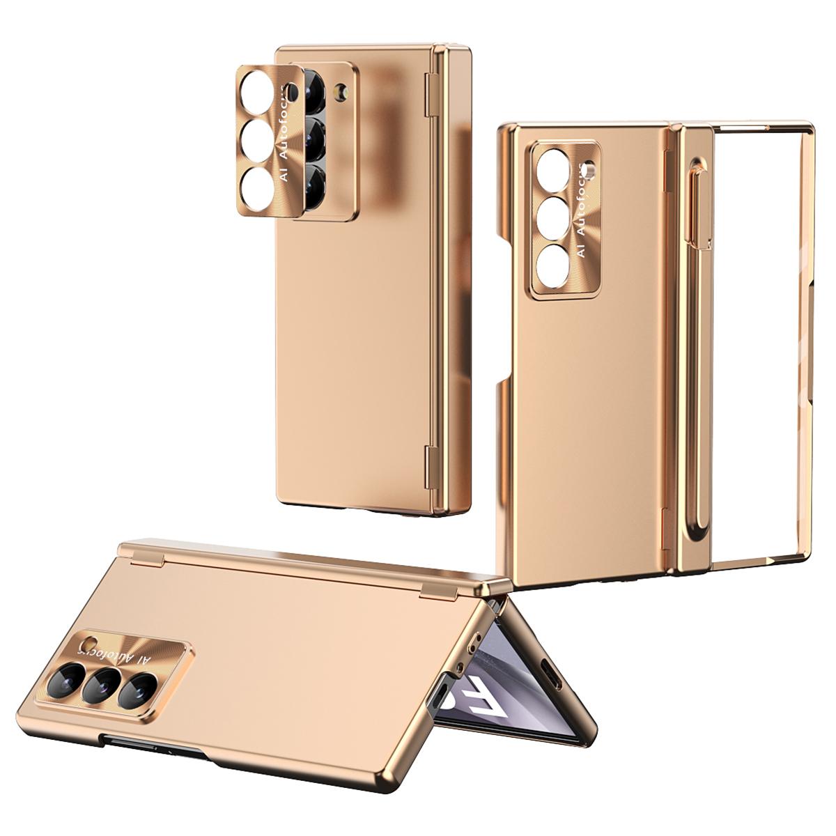 

Чехол для телефона Samsung Galaxy Z Fold6 5G с двойным шарниром, гальваническое покрытие, ПК-накладка для телефона со стилусом Gold