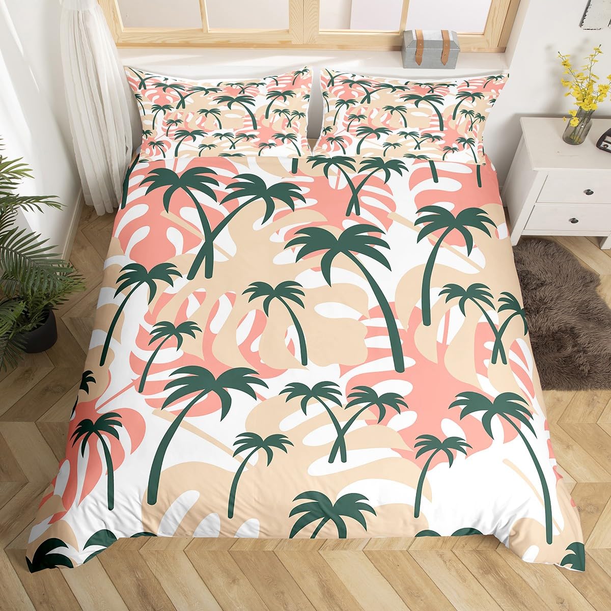 3D Tropical Coconut Palm Tre Soft Duvet Cover Microfiber Nature Paradise Plant King Beding Set Exotic Beach Scenery Warm Comforter Cover 120*200cm Single