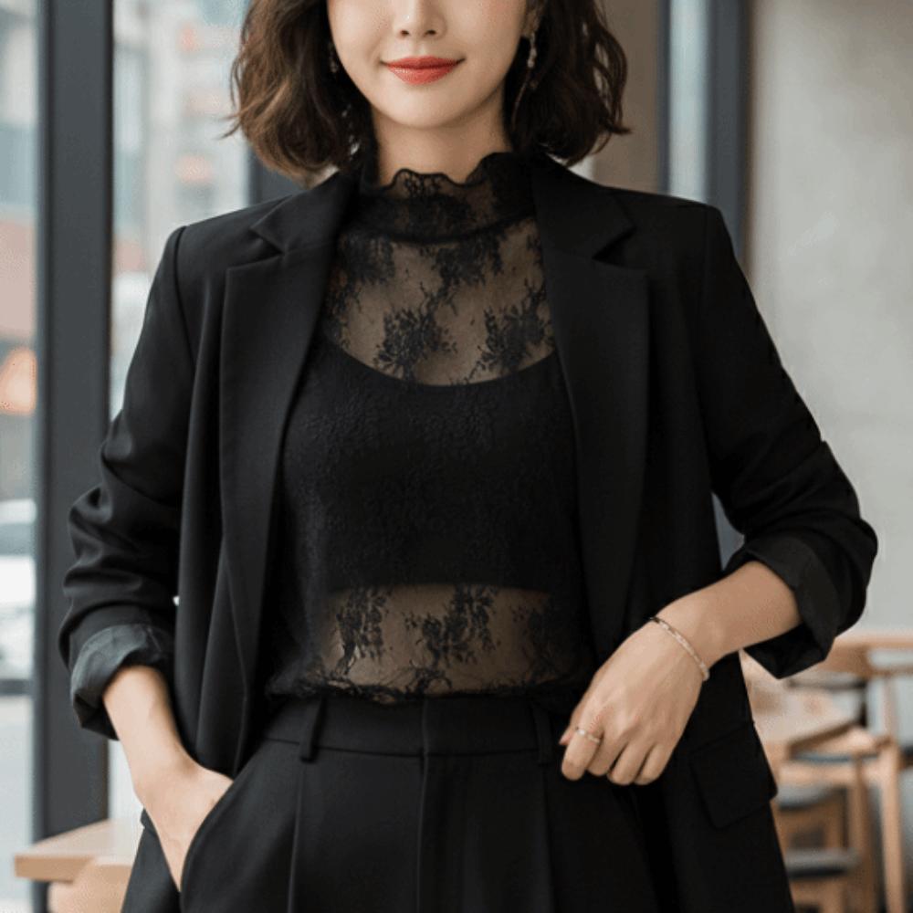 Vest Elegant Fake Lace Floral Collar Gauzy Slim Mesh Base Layer Top Chic Solid Color Detachable False Collar Women
