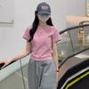 Shirt Women's Summer Short Sleeve High Waist Slim Skinny Solid Color Shoulder Short Sleeve Top Bottom Shirt