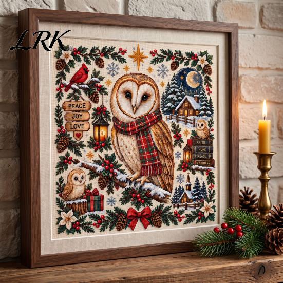 Holiday Animal Needlepoint Patterns Christmas Cross Stitch Kit, Embroidery Starter Seasonal Handmade Present for Friends Pattern, Festive Craft