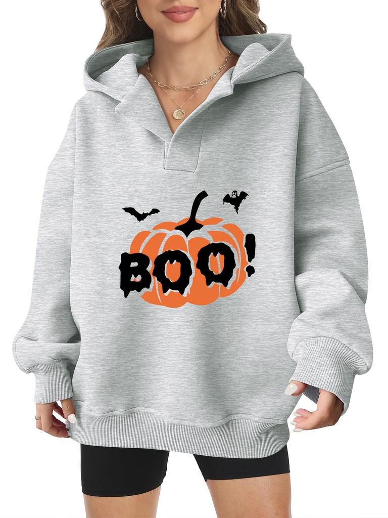 2025 real pumpkin autumn and winter Halloween velvet hooded sweater female American trendy cartoon printing thickened