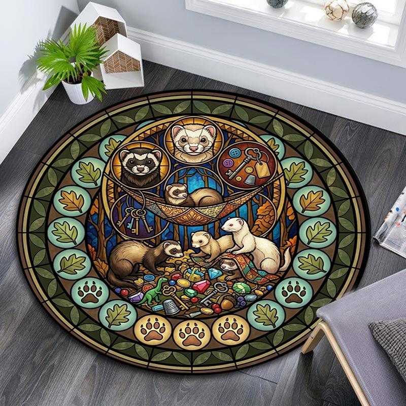 Forest Wildlife Glass Round Area Rug Under Office Chairs Bedroom Living Room Home Decor