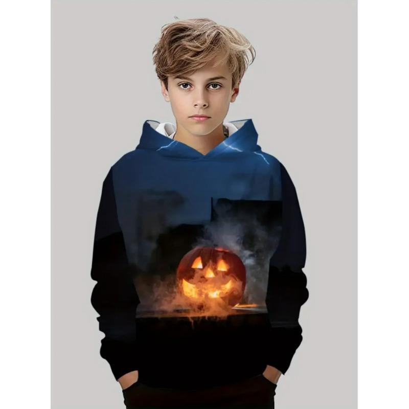 Felpa di Halloween per Bambini Ragazzi Ragazze Elementi Testa di Zucca Stampa 3D Felpe con Cappuccio Moda Autunno Inverno Maglione Abbigliamento per Bambini
