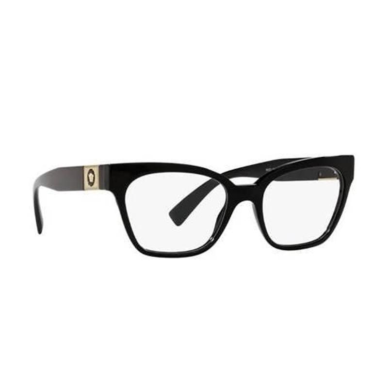 Versace Solid Color Temple Acetate Irregular Optical Frame Women's Black 5234962 VE3294GB1-Black 53