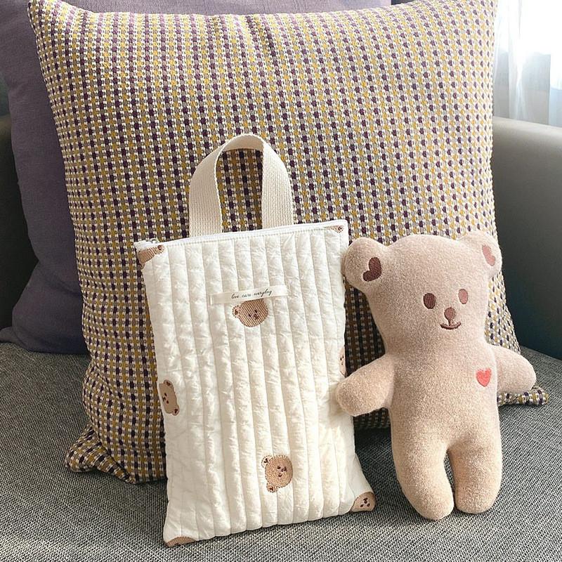 Quilted Mommy Bag Diaper Nappy Bag Baby Stuff Organizer Mini Handbags Caddy Storage Bag for Mom Cute Bear Babies Accessories