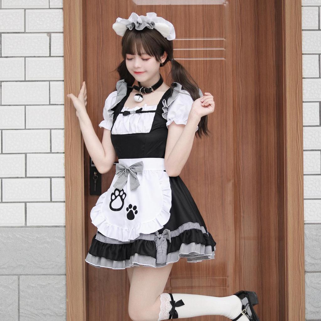 Plus Size Cute Japanese Catgirl Maid Cosplay Costume for Women - Black & White Classic Design