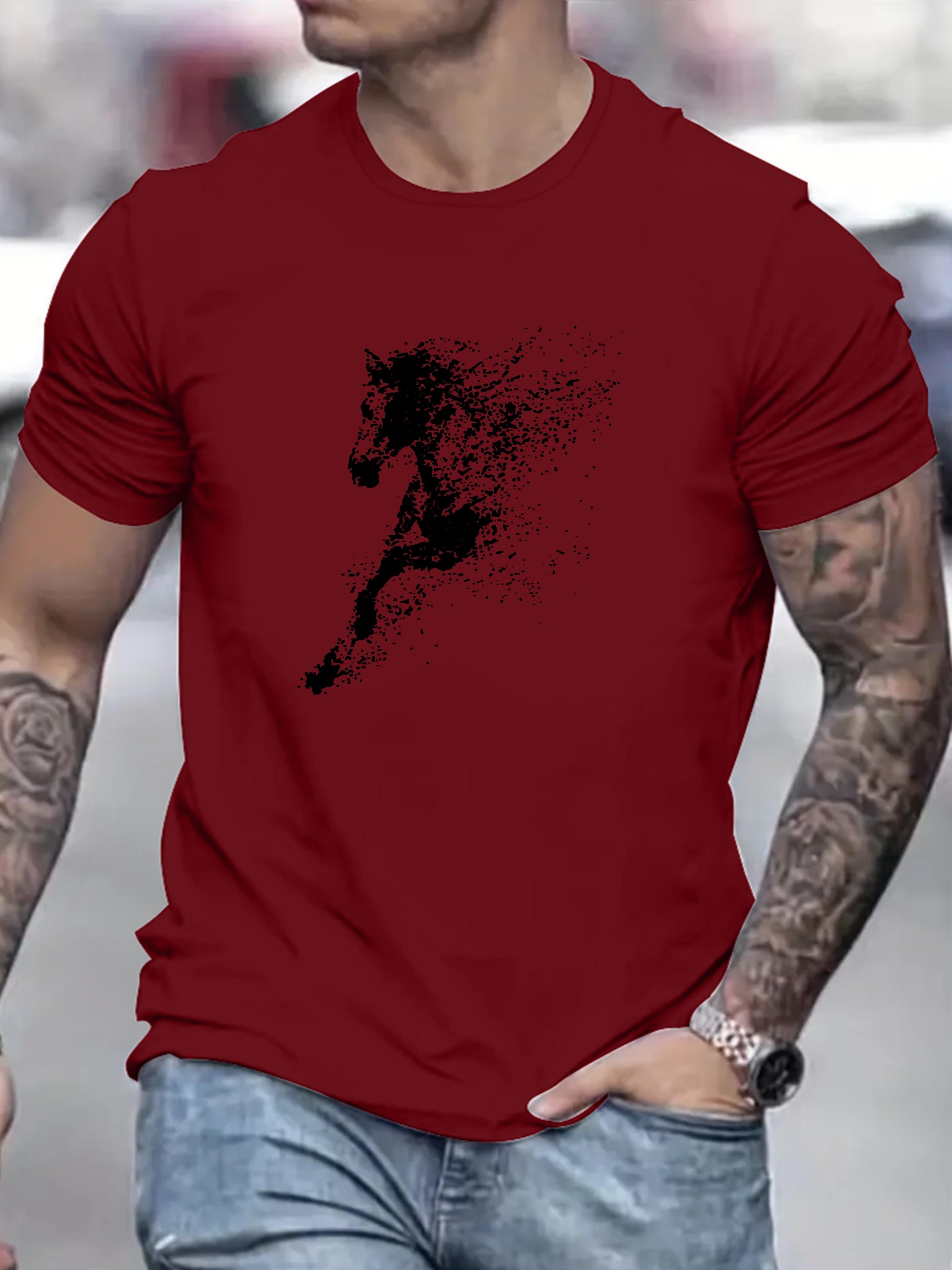 

Men s Summer 100 Cotton Fashionable Casual Loose Large Black Horse Pattern Printed Round Neck Short Sleeve T-shirt Top 5XL різнокольоровий