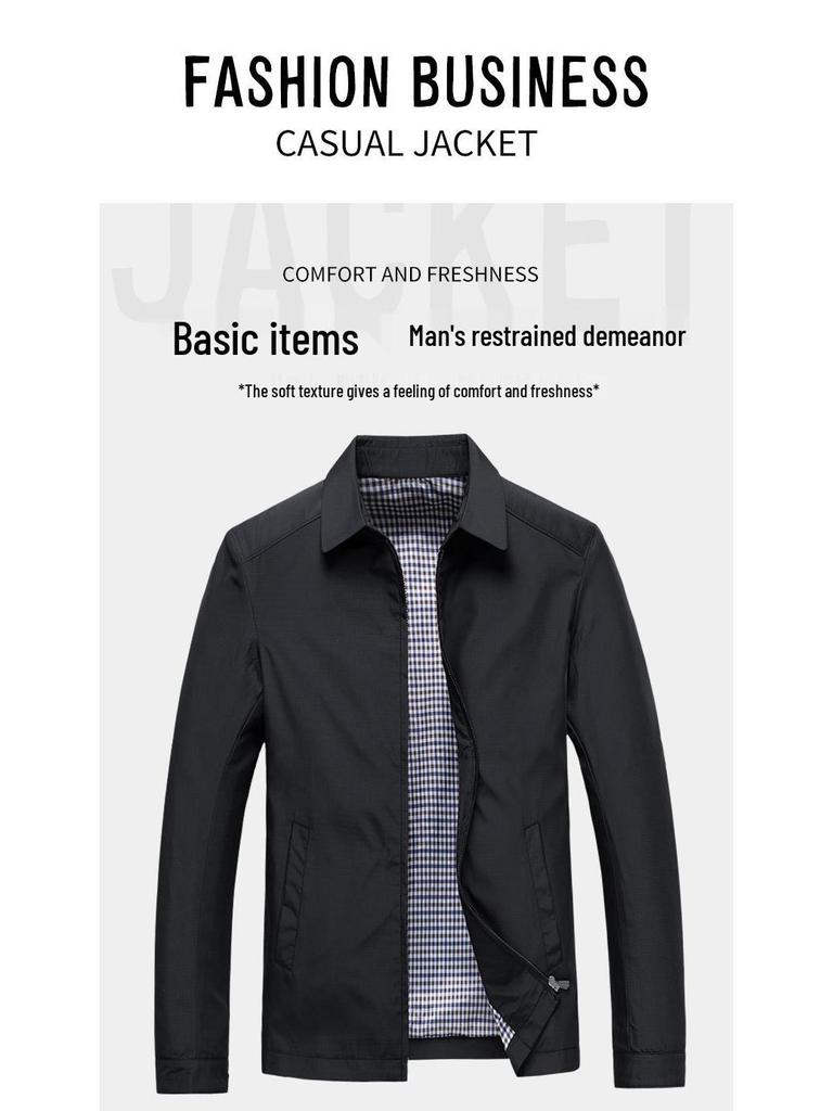 Men's Lightweight Jacket - Spring/Autumn Business Casual, Turn-Down Collar for Middle-Aged & Elderly.