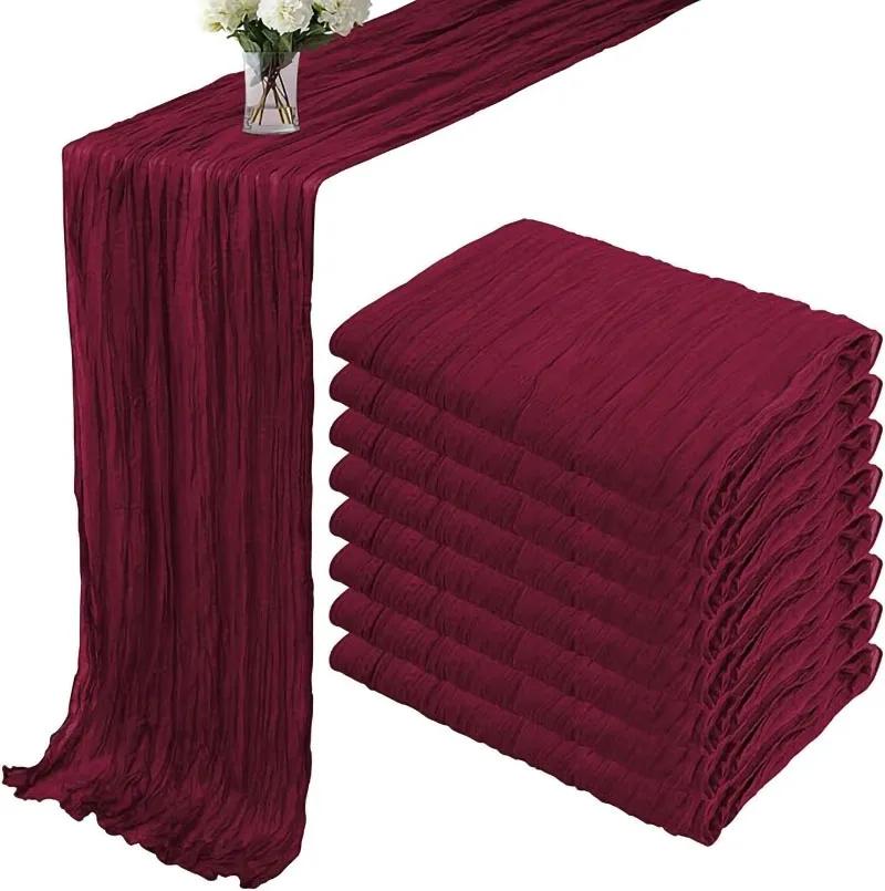 8pcs Wine Red Table Runner Rustic Burgundy Cheesecloth Table Runner For Wedding Birthday Party Christmas Tablecloth Overlay Deco