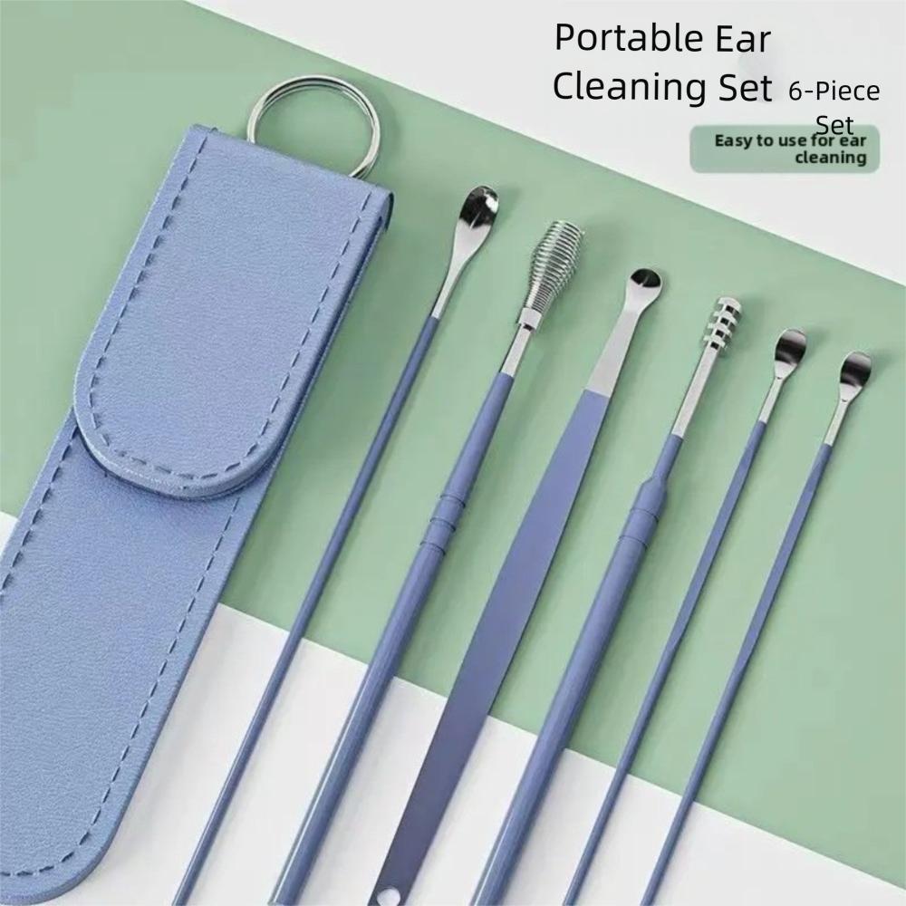 6PCS Gifts 360° Stainless Ear Pick Portable Spiral Design Spring Ear Scraper Ear Wax Remova Ear Spoon